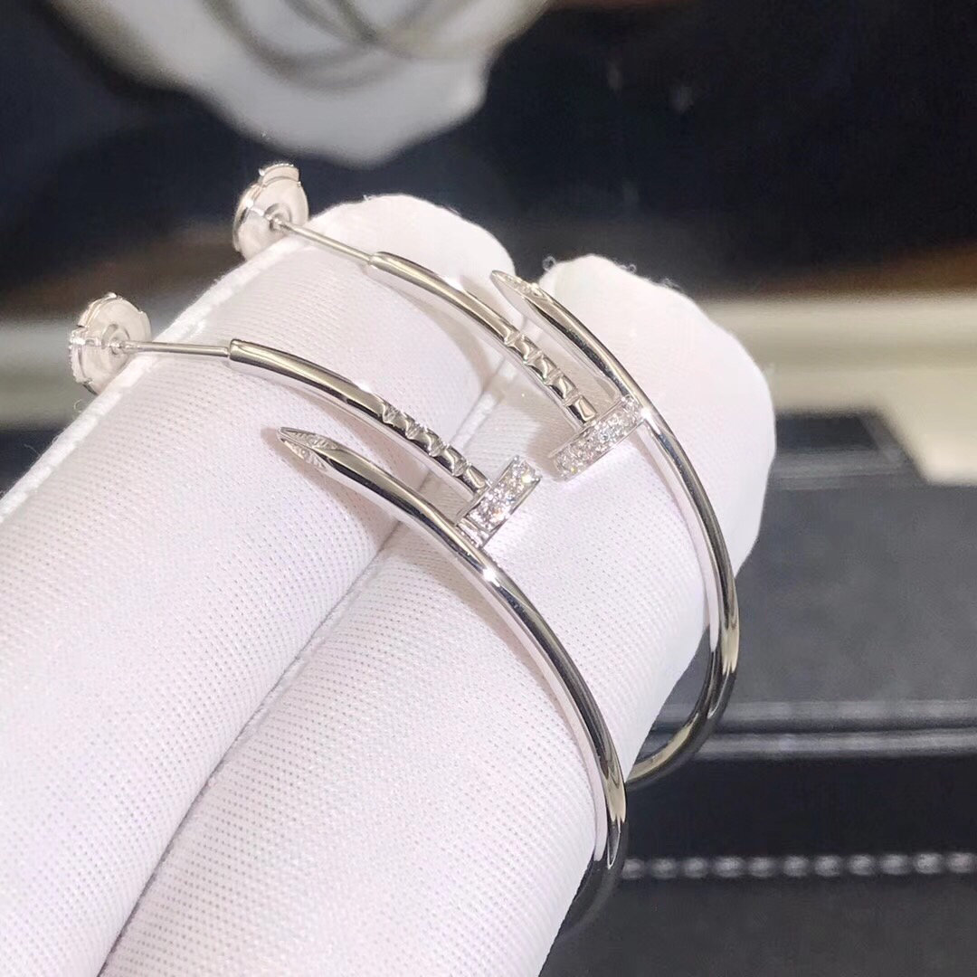 Custom Made Cartier Juste un Clou Hoop Earrings in 18K White Gold and Diamonds