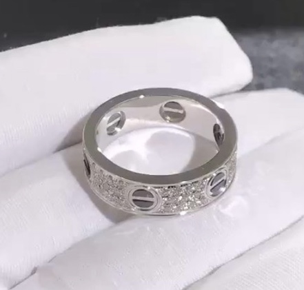 Custom Made Cartier Love Ring in 18K White Gold with Black Ceramic and Diamonds Paved