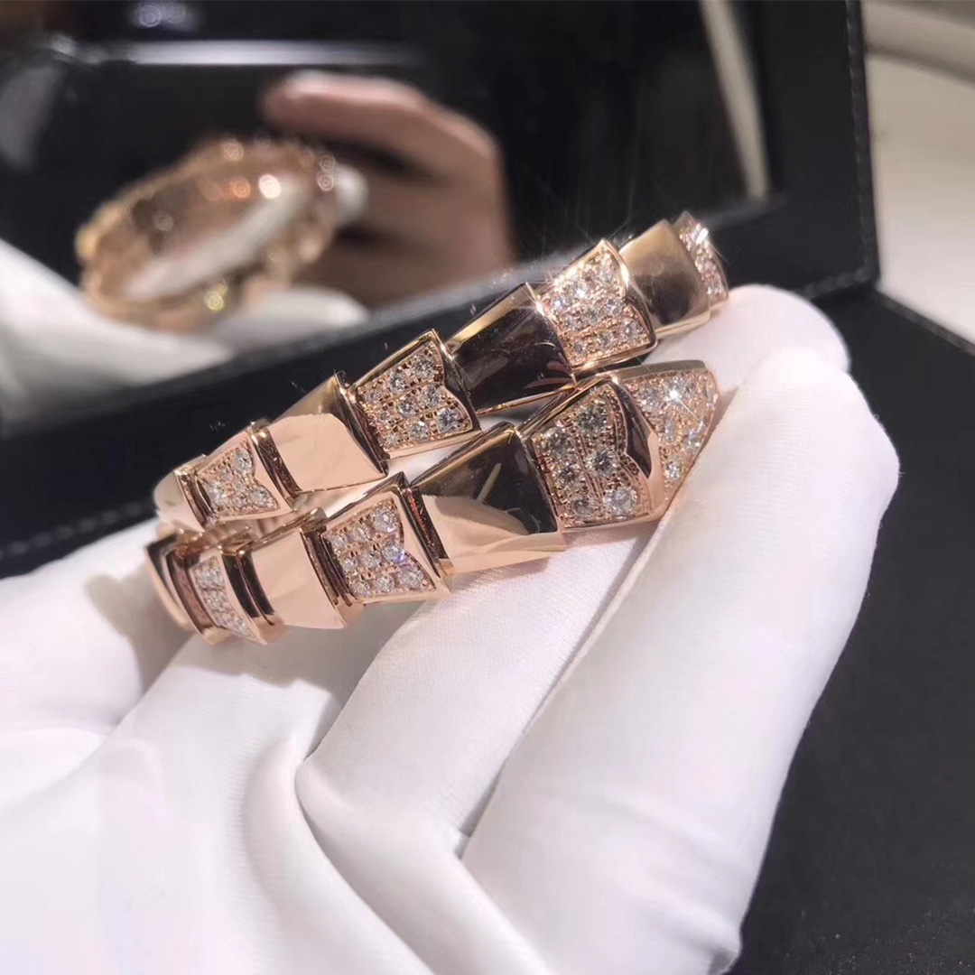 Custom Made Bvlgari Serpenti One-coil Bracelet in 18K Pink Gold and Pave Diamonds