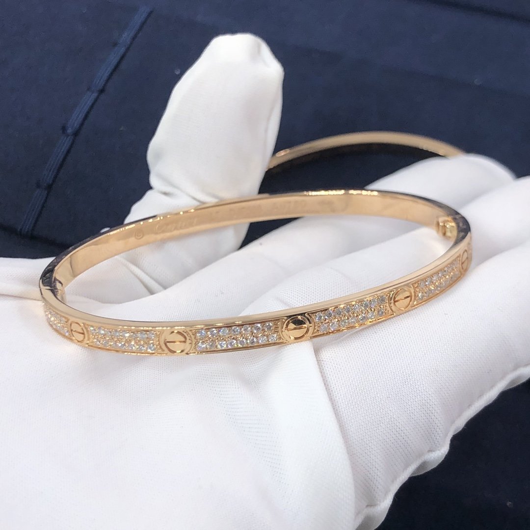 Customize Cartier Love Bracelet in 18K Pink Gold and Pave Diamonds,Small Model
