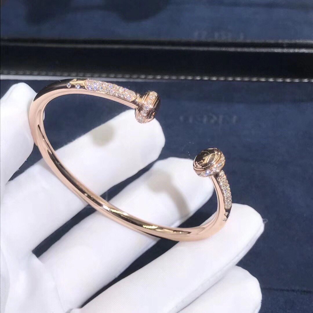 Piaget Possession Open Bangle Bracelet Custom Made in 18K Rose Gold with 90 Brilliant-cut Diamonds