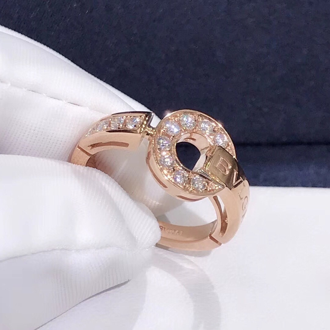 Bvlgari Bvlgari Ring Custom Made in 18K Rose Gold with Pavé Diamonds
