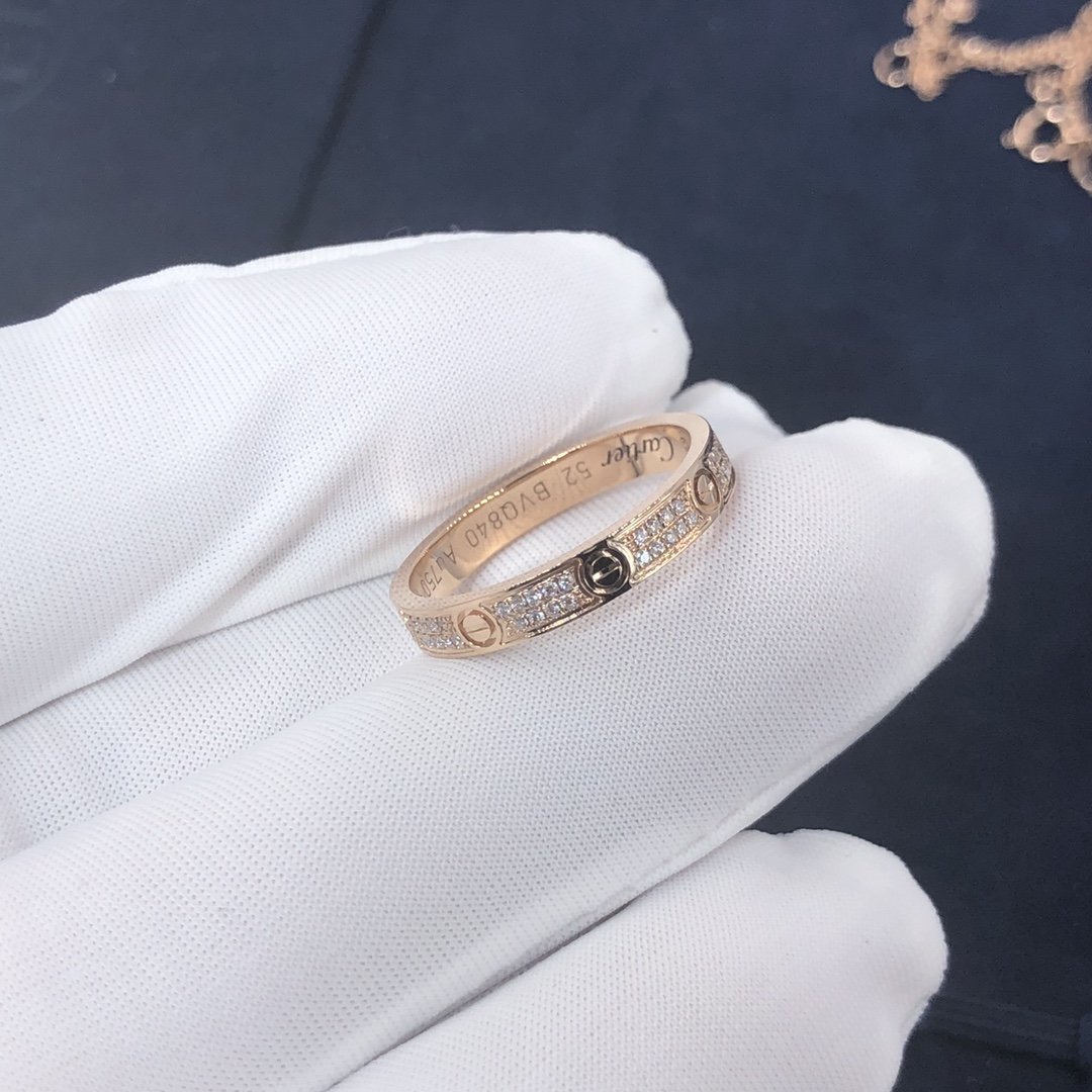 Custom-made Cartier Love Ring in 18K Pink Gold and Diamonds Paved,Small Model