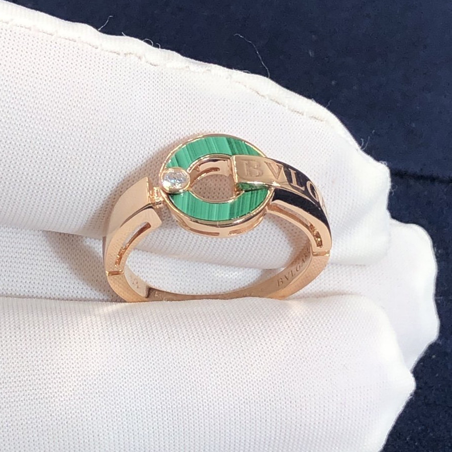 Bvlgari Bvlgari Ring Custom Made in 18K Pink Gold with Malachite and a Diamond