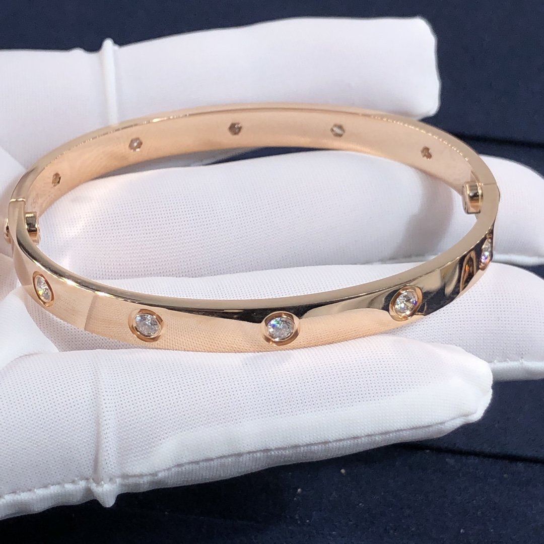 Custom Made Cartier Love Bracelet in 18K Pink Gold set with 10 Diamonds
