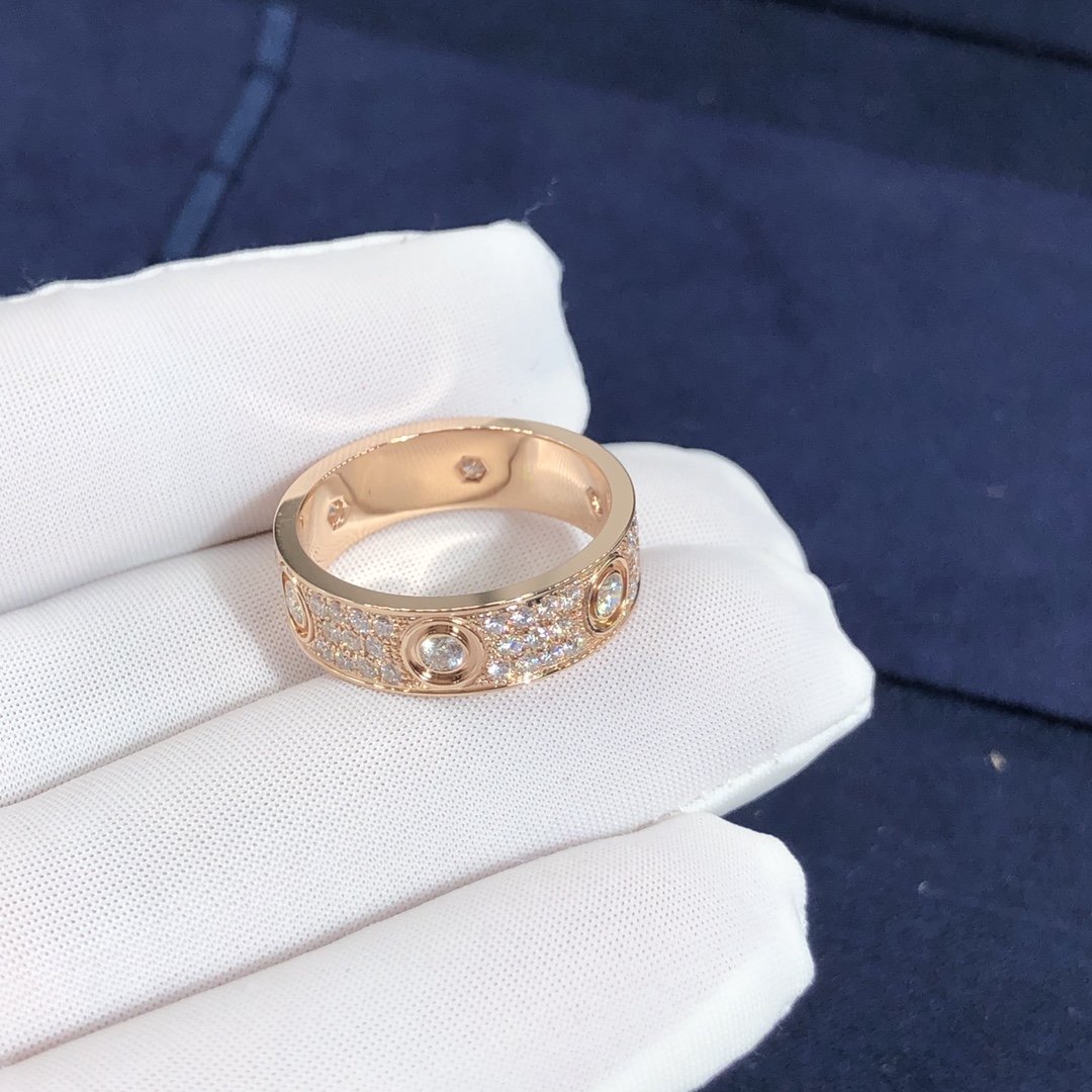 Custom Made Cartier Love Ring in 18K Pink Gold with 72 Brilliant-cut Diamonds-paved