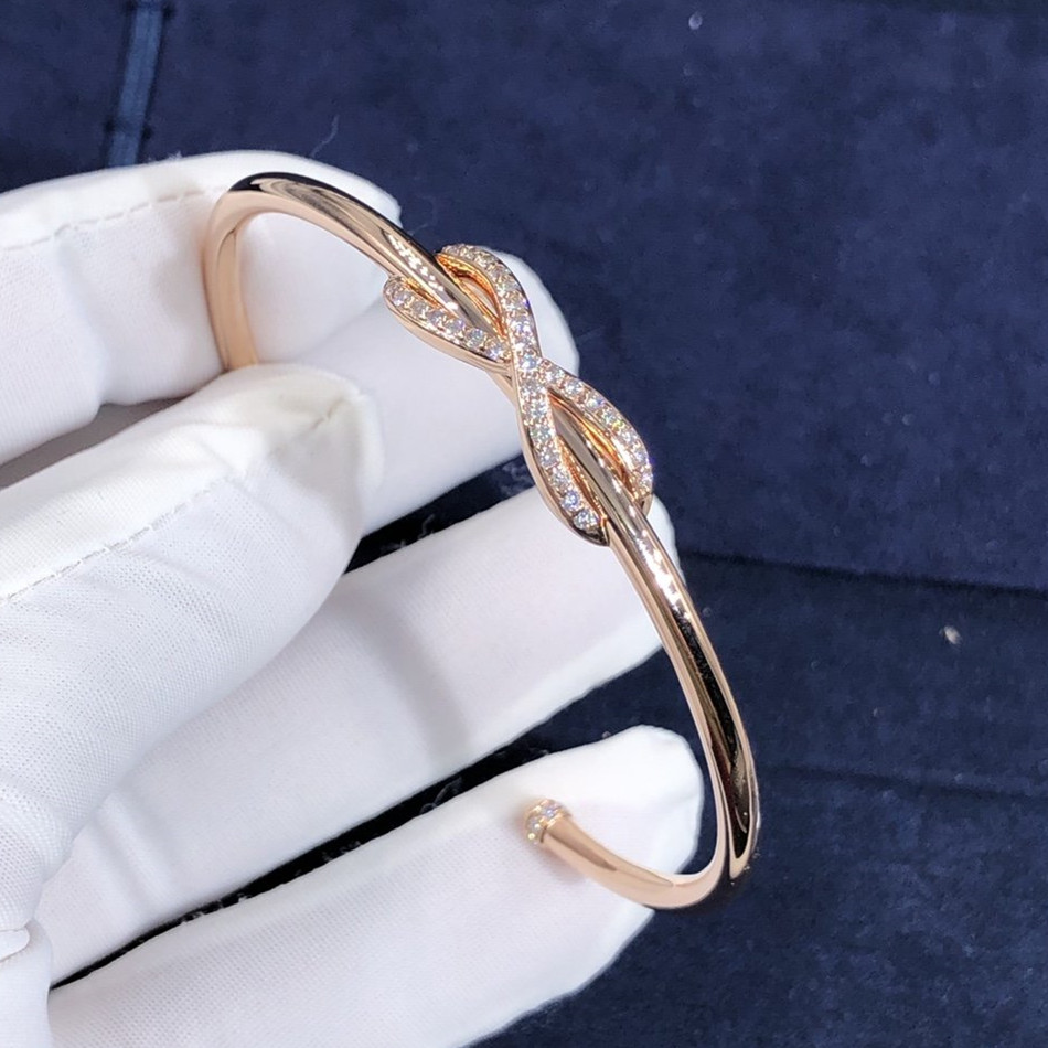 Tiffany Infinity Cuff Bracelet Custom Made in 18K Rose Gold set with Round Brilliant Diamonds