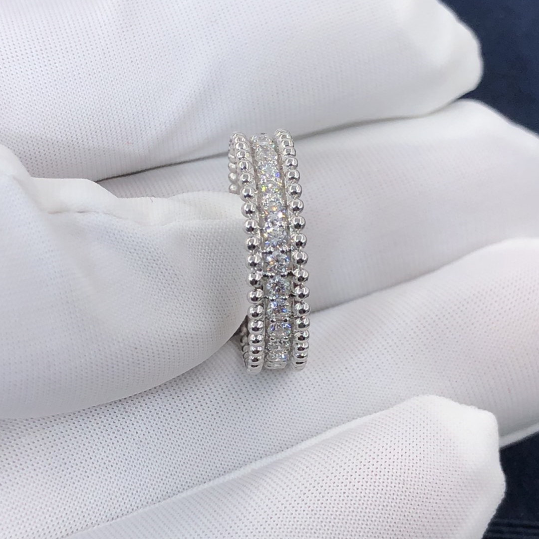 Custom Made VCA Perlée Diamonds 1 Row Ring in 18K White Gold