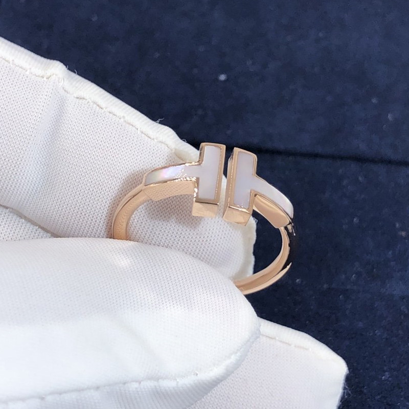 Custom Made Tiffany & Co. T Mother of Pearl Wire Ring in 18K Rose Gold