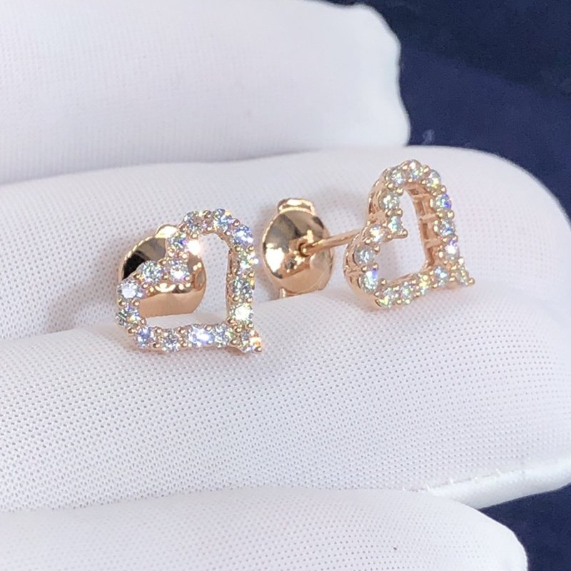 Tiffany Heart Earrings Custom Made in 18K Rose Gold and Diamonds,Size Extra Mini