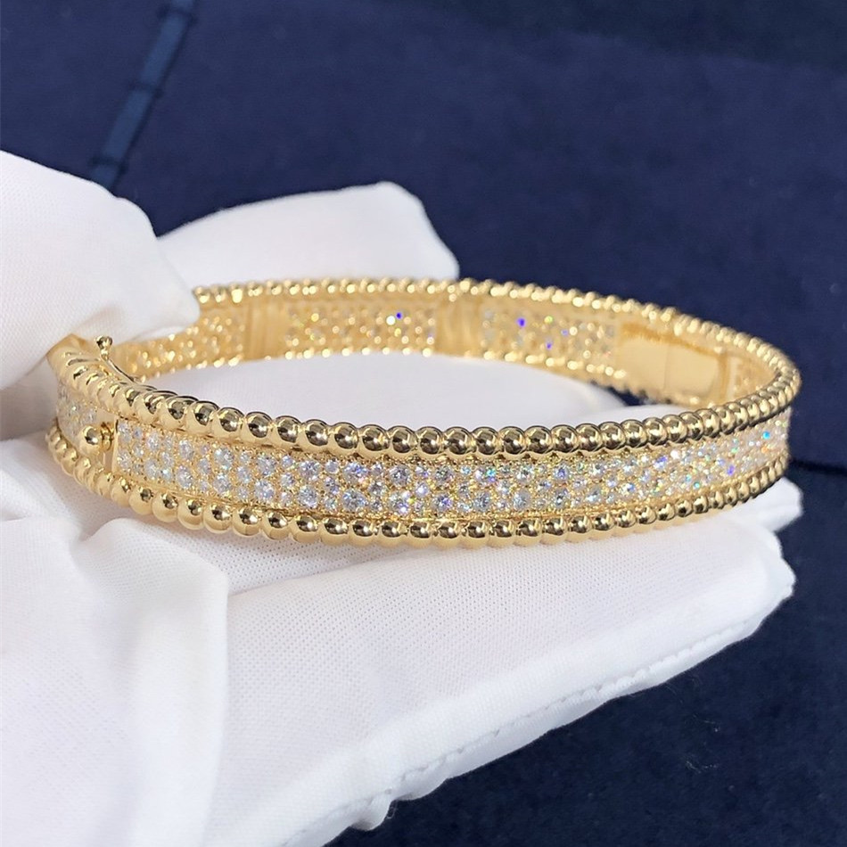 Van Cleef & Arpels Perlée 3 Rows Diamonds Bracelet Custom Made in 18K Yellow Gold