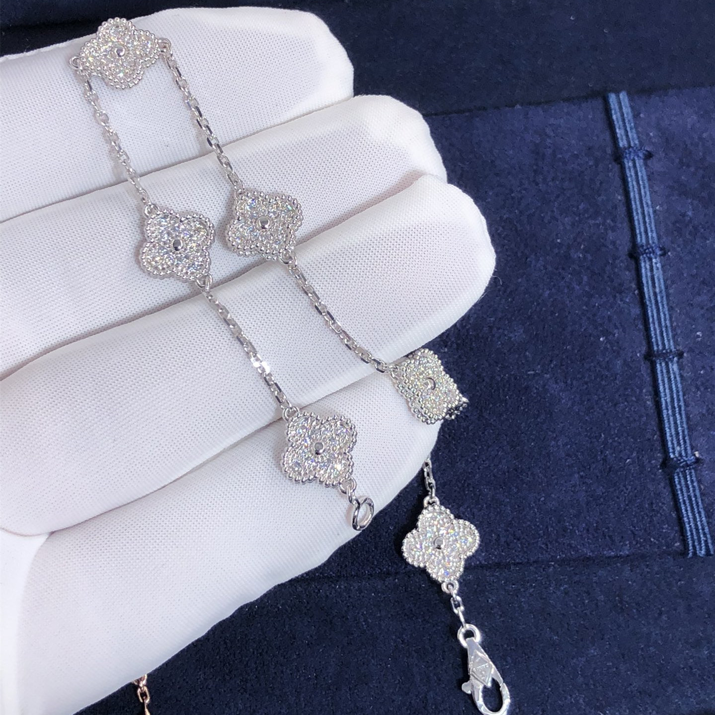 Van Cleef & Arpels Sweet Alhambra 6 Motifs Bracelet Custom Made in18K White Gold with Diamonds