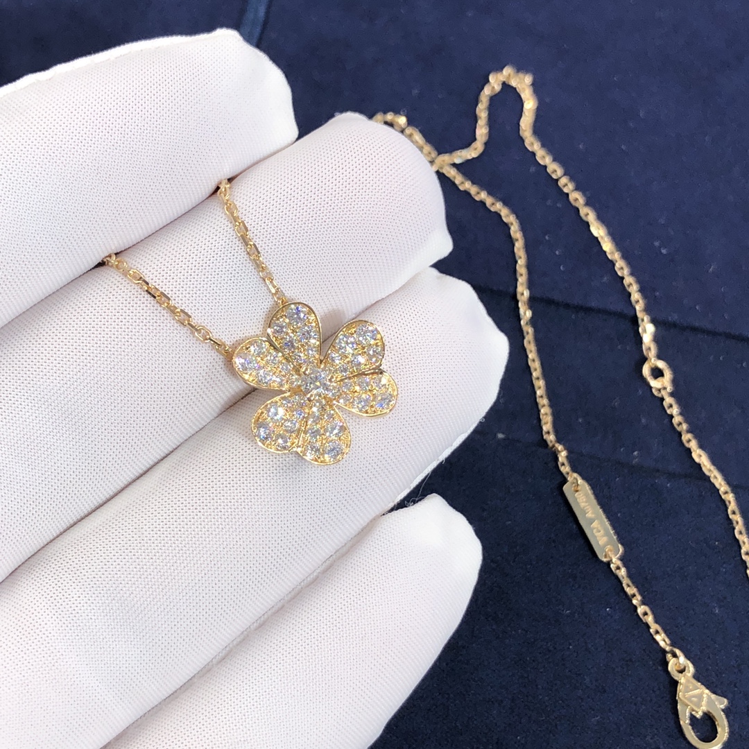 Van Cleef & Arpels Frivole Pendant Custom Made in 18K Yellow Gold and Round Diamonds,Small Model
