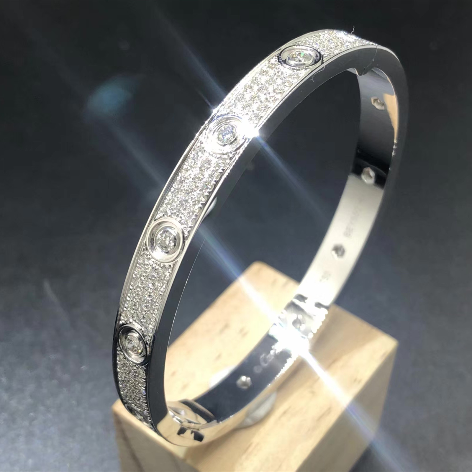 Cartier Love Bracelet Custom Made in Solid 18K White Gold with 216 Diamonds-paved