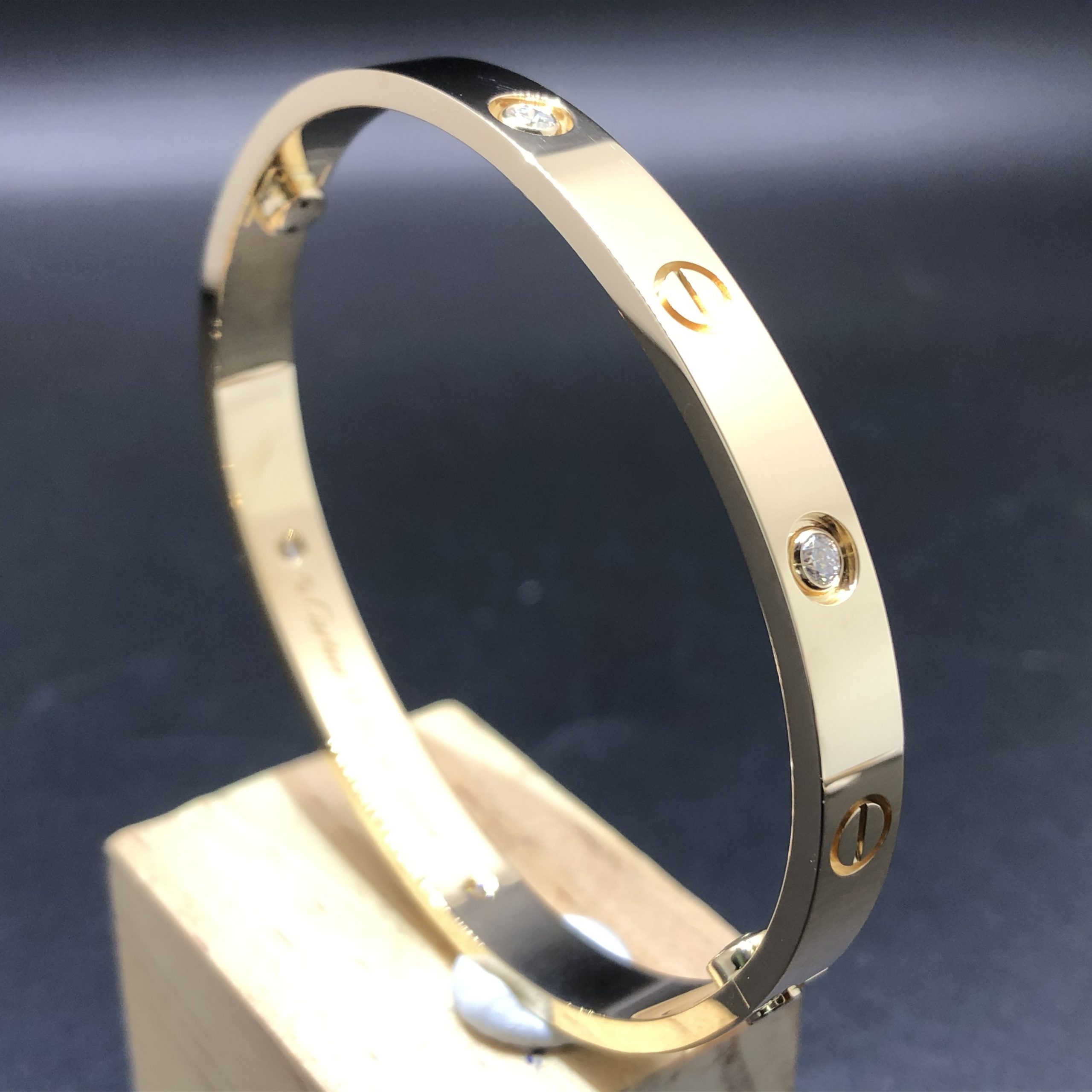 Cartier Love Bracelet Custom Made in Solid 18K Yellow Gold with 4 Diamonds