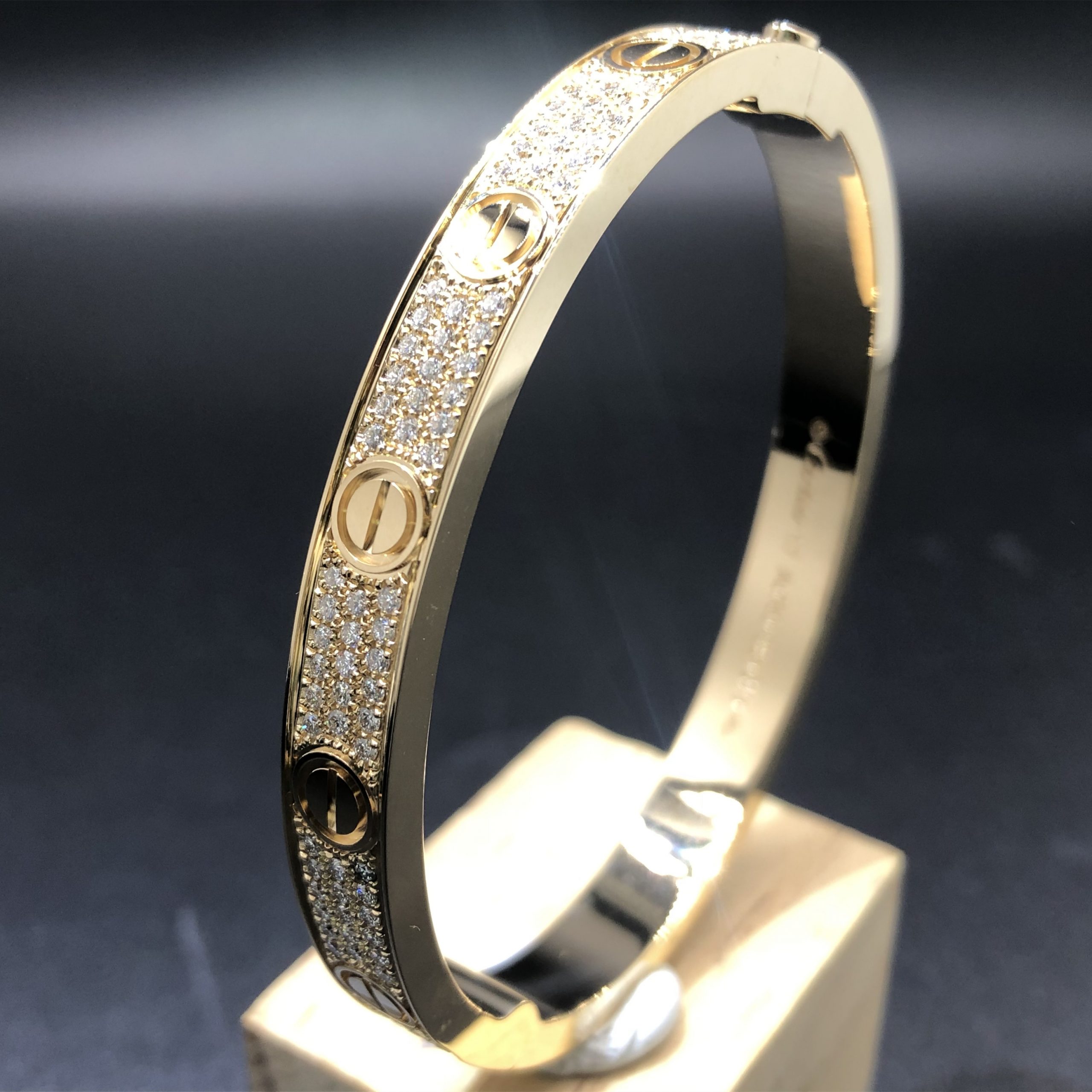 Custom Made Cartier Love Bracelet in Solid 18K Yellow Gold with 204 Diamonds-paved
