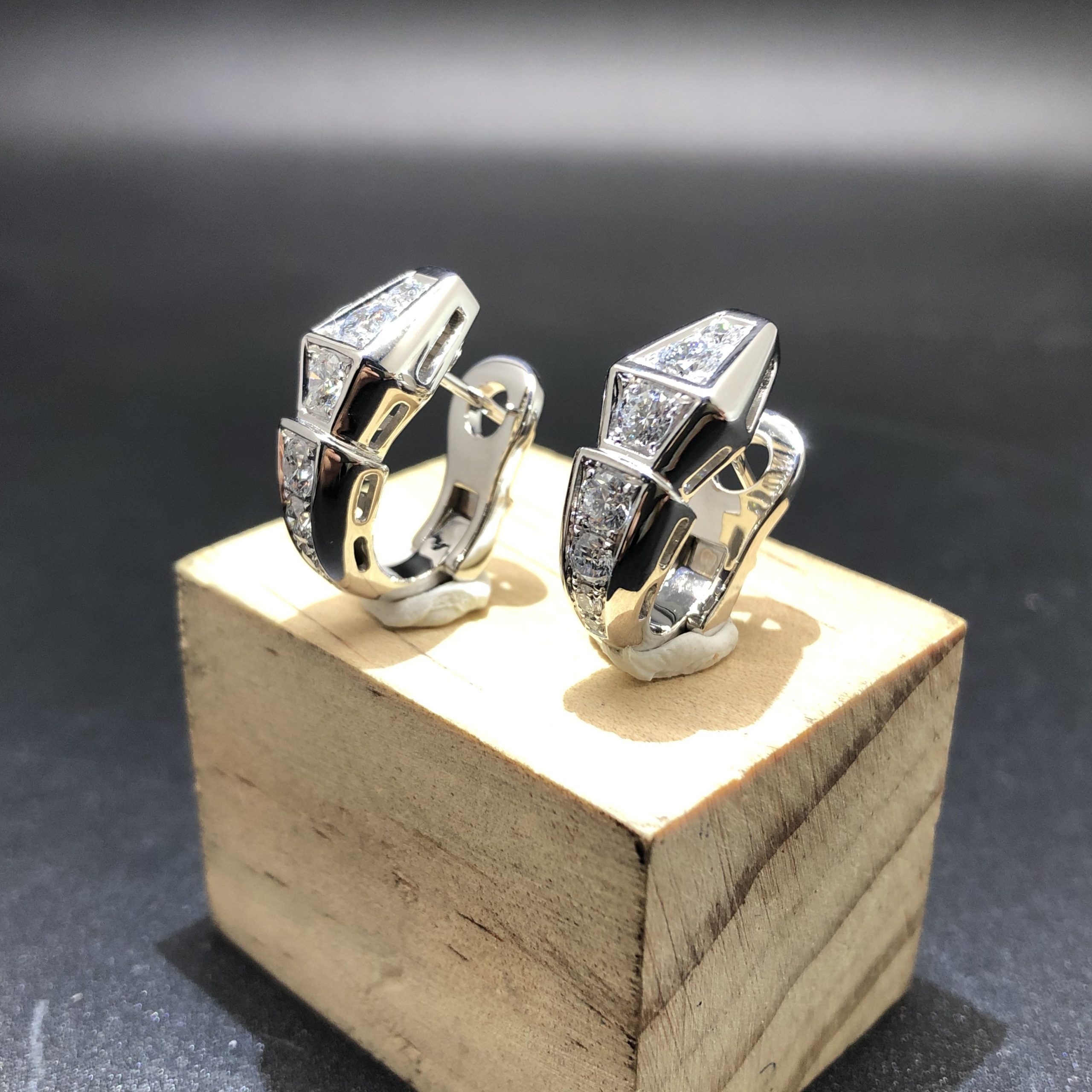 Custom Made Bvlgari Serpenti Earrings in 18K White Gold with Diamonds-paved