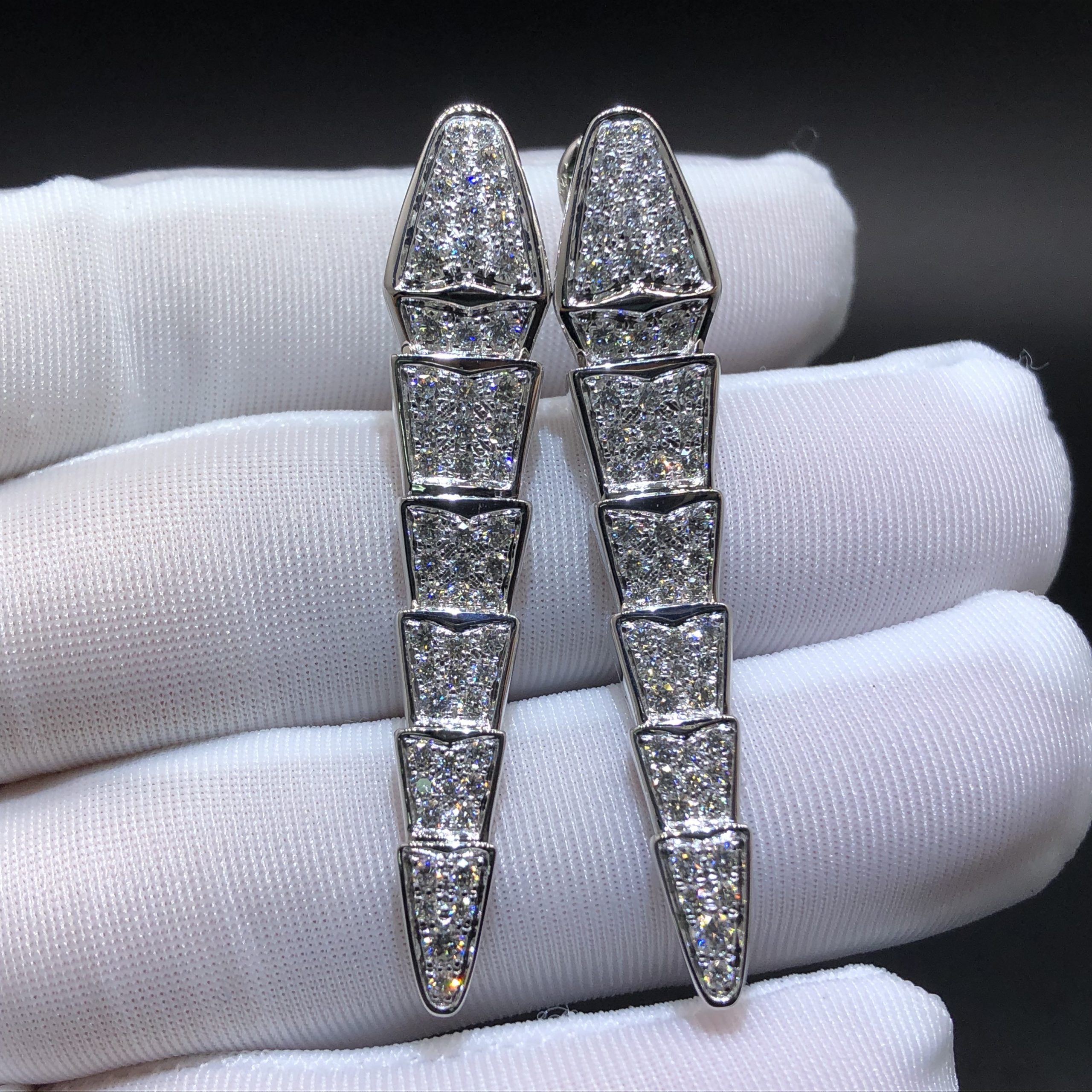 Bvlgari Serpenti Viper Earrings Custom Made in 18K White Gold with Diamonds-paved