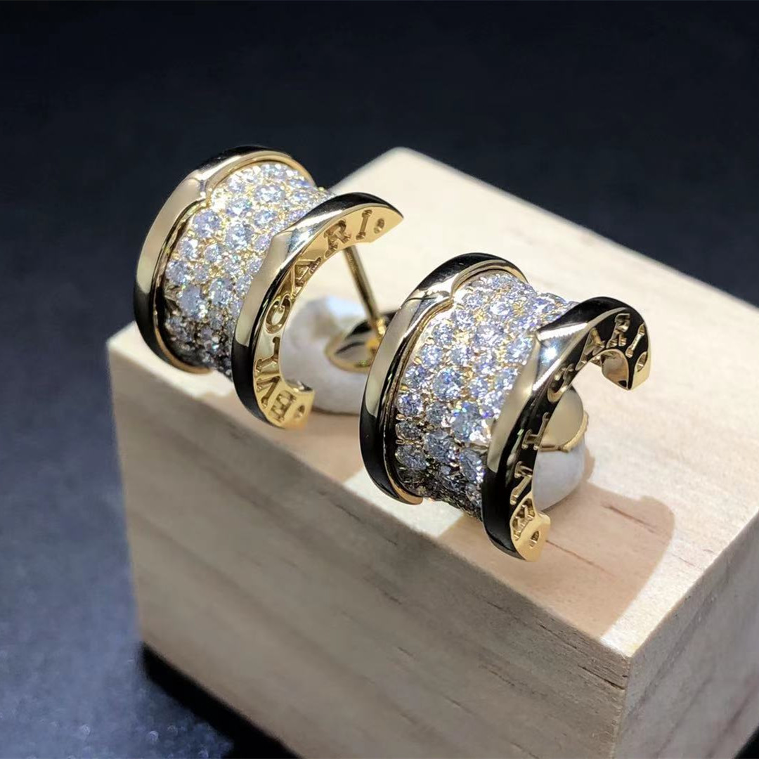 Custom Made Bvlgari B.zero1 Earrings in 18K Yellow Gold with Diamonds