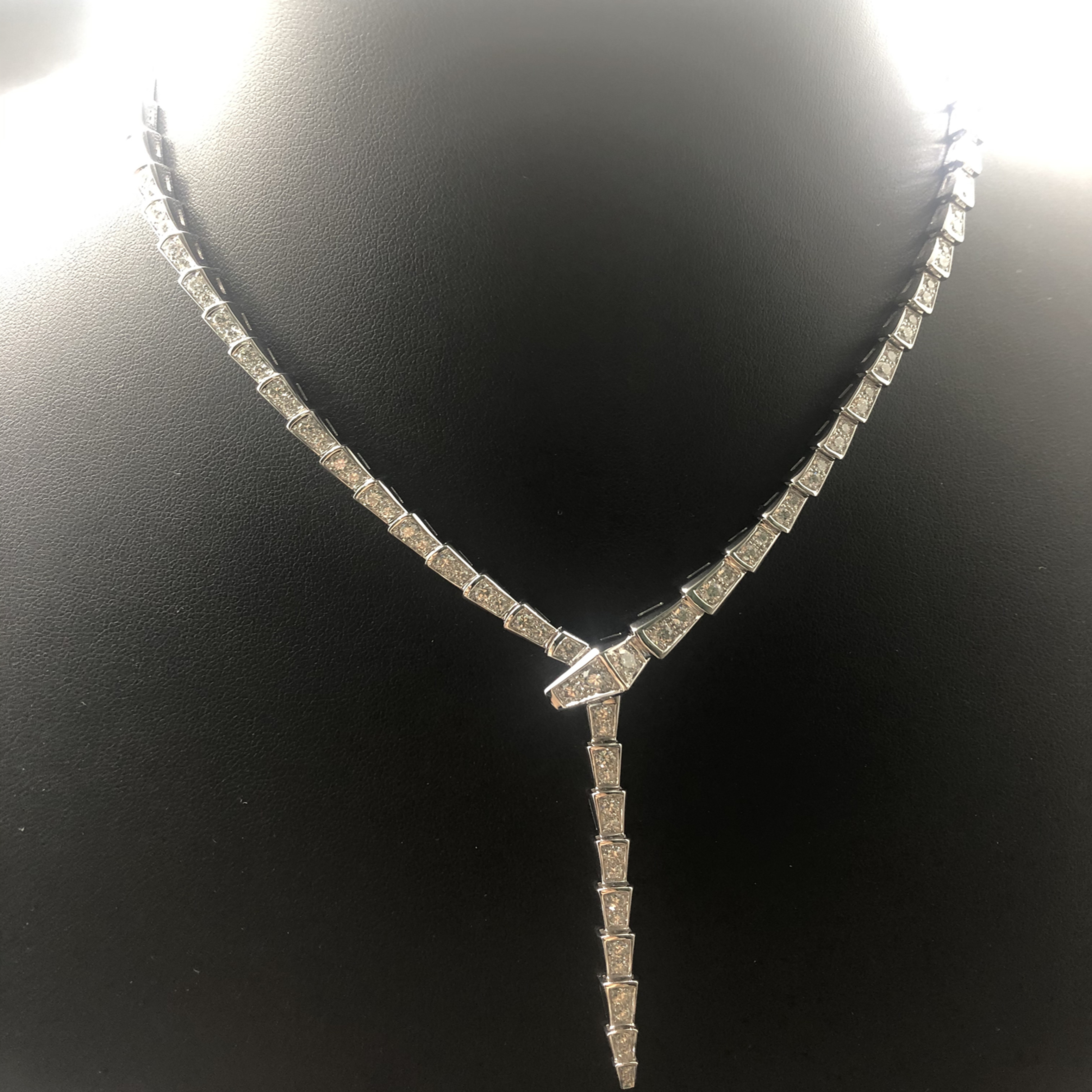 Custom Made Bvlgari Serpenti Viper Necklace in 18K White Gold with Diamond-paved