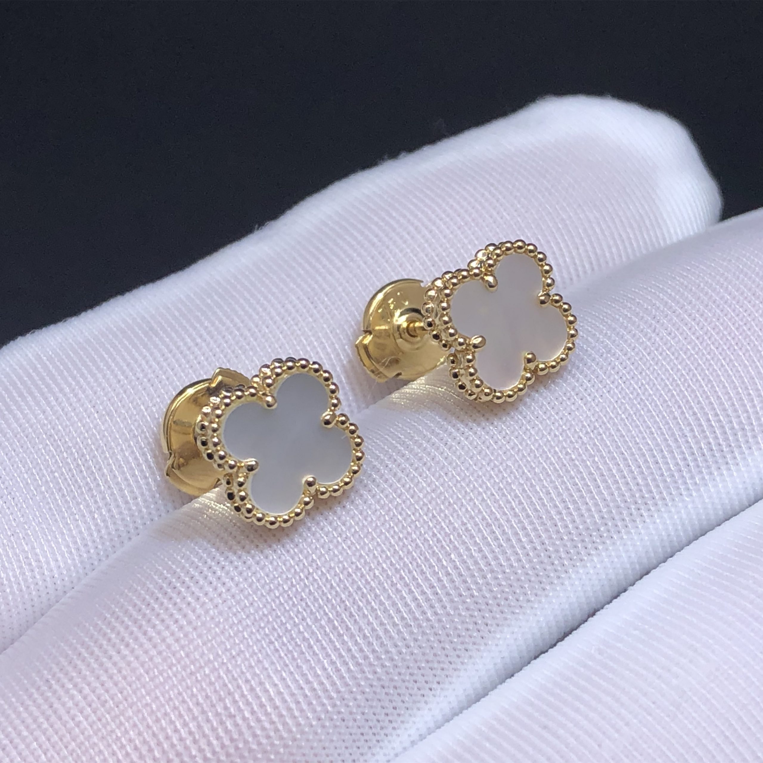 Van Cleef & Arpels Sweet Alhambra Earstuds Custom Made in 18K Yellow Gold and Mother-of-pearl