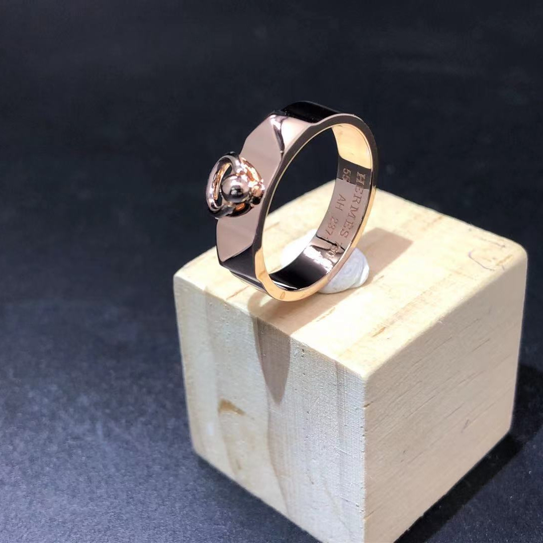 خاتم هيرميس كولير دي شين مخصص مصنوع من الذهب الوردي عيار 18 موديل صغير