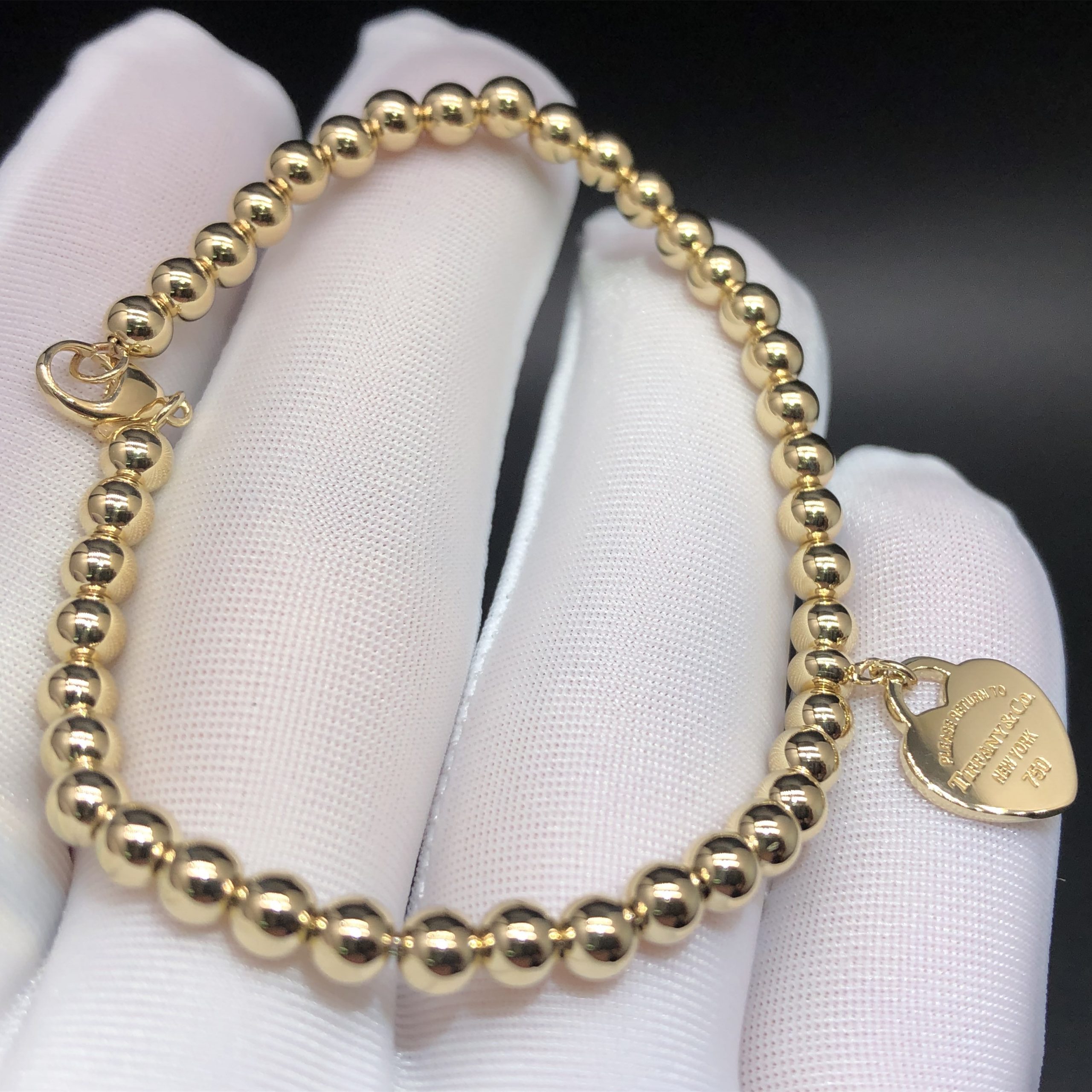 Return to Tiffany Heart Tag Bracelet en perles sur mesure en or jaune 18 carats