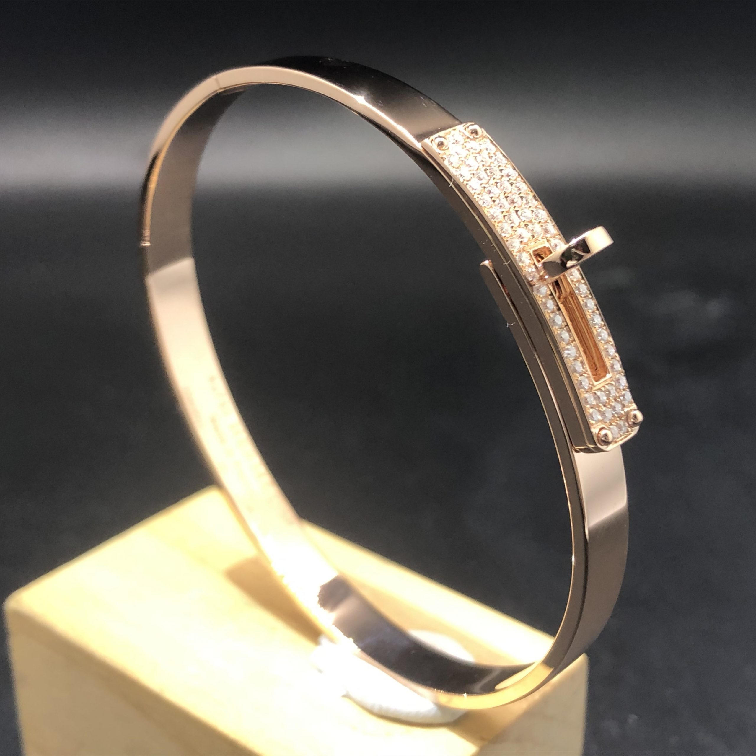 Hermes Kelly Bracelet Custom Made in 18K Rose Gold with 57 Diamonds,Small Model