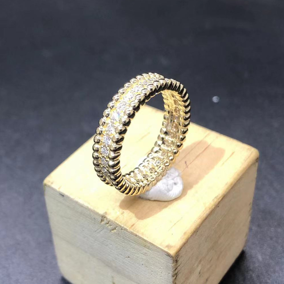 Custom Made Van Cleef & Arpels Perlée Diamonds 1 Row Ring in 18K Yellow Gold
